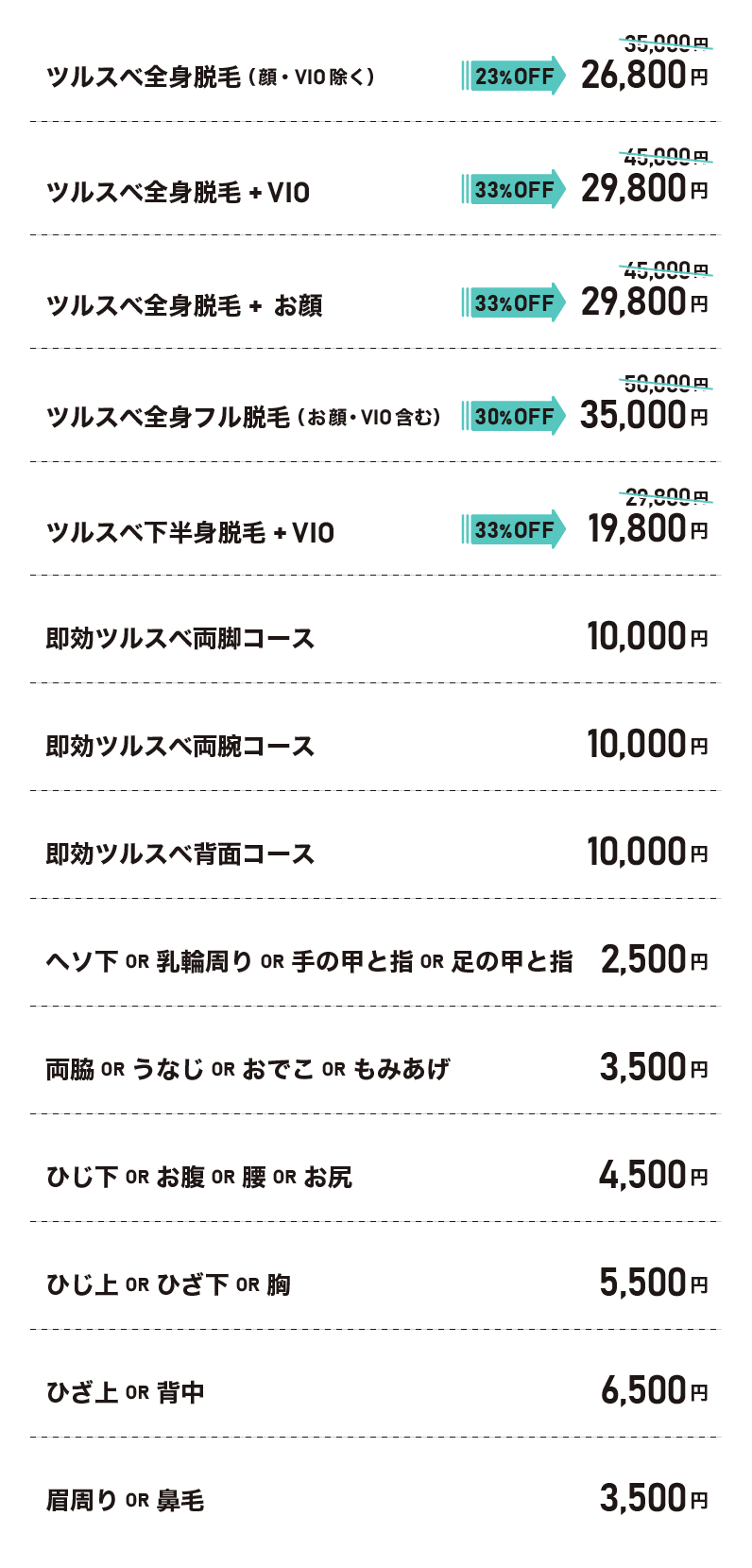 ブラジリアンワックス料金表